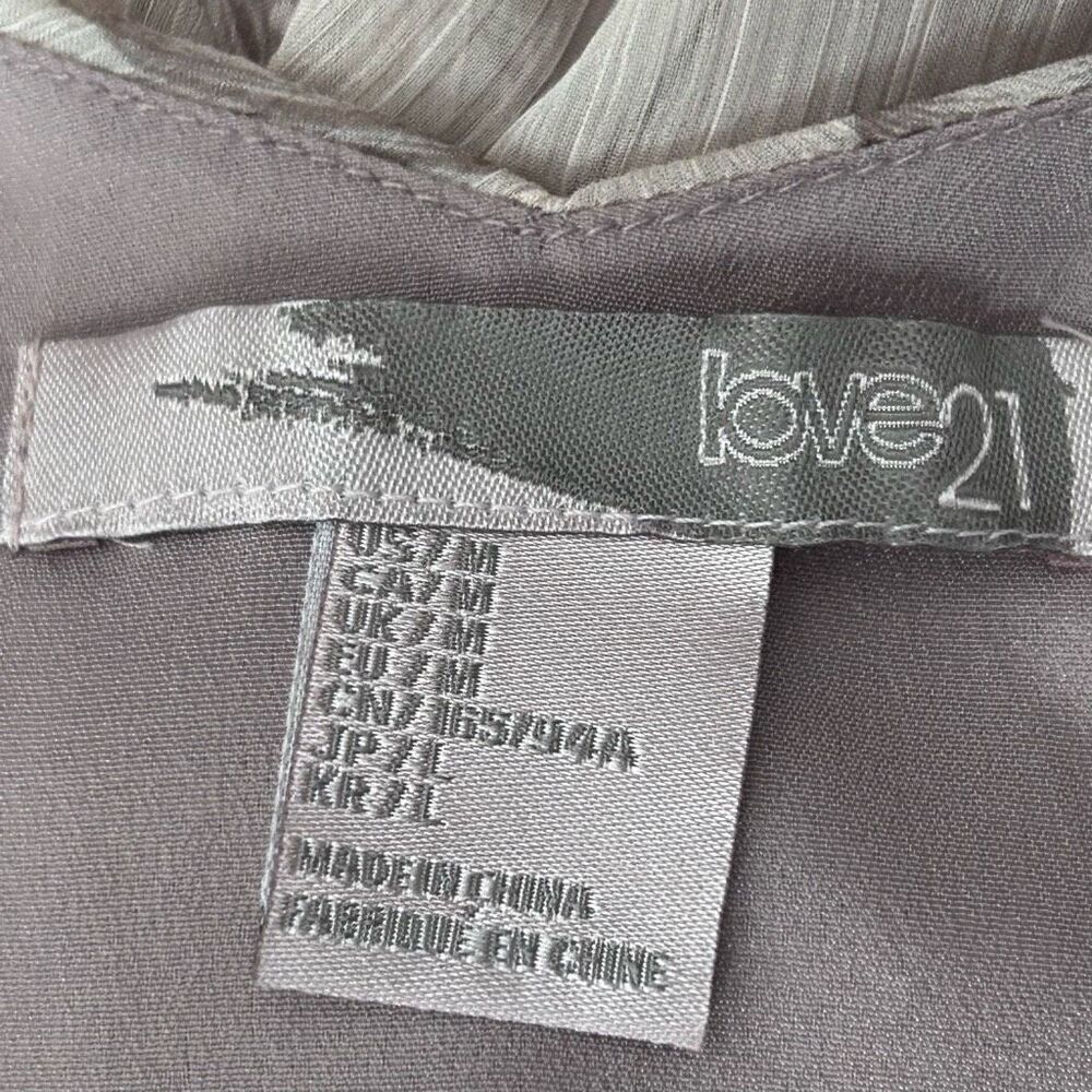 Love21 Popover High Low Dress Women's Medium Pink Taupe Floral Chiffon V-neck - Picture 13 of 14